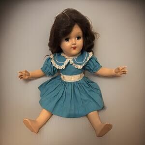 VINTAGE 1950’S IDEAL TONI DOLL P-91 16” - RARE TAGGED DRESS BRUNETTE BLUE EYES